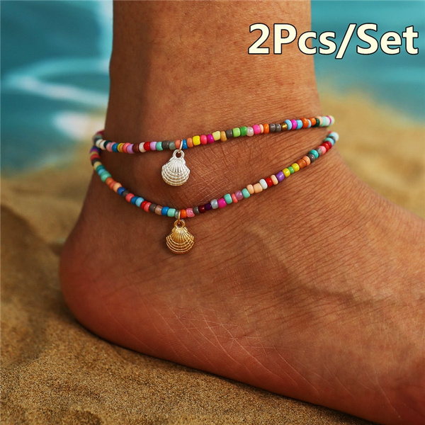Pink Yellow and Orange Bead Anklet/Ankle Bracelet Bohoo Beach Festival 