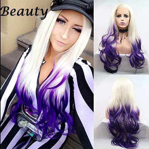 Fashion Long Blonde Wig Lace Wig Ombre Blonde To Purple Glueless Long Wavy Side Part Synthetic Lace Front Wigs For Women Half Hand Tied Heat Resistant Wish