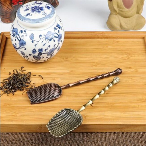 Chinese Kongfu Tea Accessories Tools Tea Spoon Copper Tea Scoop Spoon Tea Holder 
