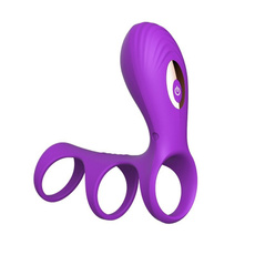 Silicone Vibrating Cock Ring Three Ring Bondage USB Charging Male Delay Lock Fine Penis Ring Sex Toy