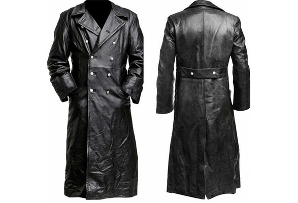 Vintage Men Gothic Steampunk Coat Tailcoat Faux Leather Vampire Trench Jacket