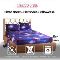 Mengersi Lightweight Sky Galaxy Fitted Sheet Queen, Rose Pink and Purple Bed Sheet 1 Fitted Sheet for Kids Boys Toddler