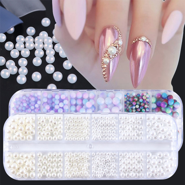 Ceramic Hollow Pearls for Nails Art 3d Rhinestones Peach