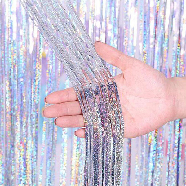 Laser Foil Fringe Door Curtains Party/Christmas/Birthday/Wedding Party  Background Wall Decoration Party Decoration