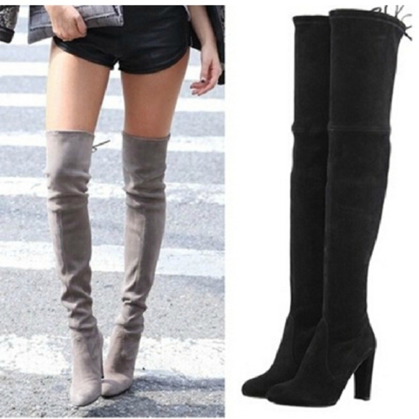 Winter Women's Over Knee High Boot Suede Tall Boots Lace Up Stretch ...