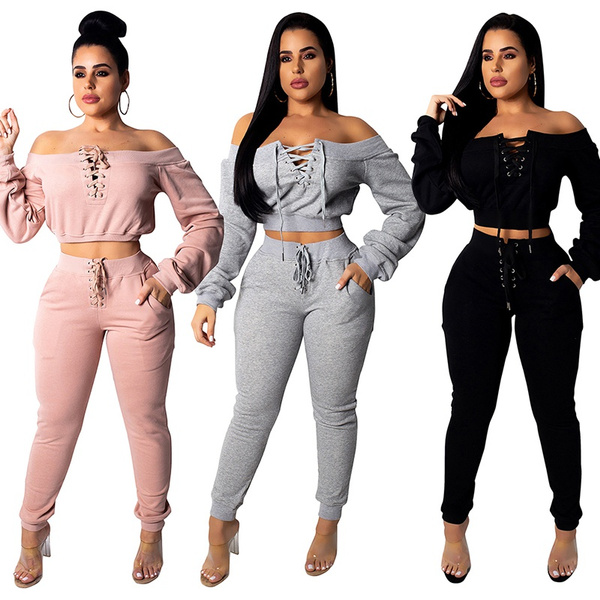 Long Sleeve Top Set (Crop Top + Pants 