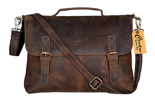 Retro Buffalo Hunter 16” Leather Laptop Messenger Bag Office Briefcase ...