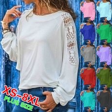 Plus Size, Cotton T Shirt, Long Sleeve, Women's Sweatshirt