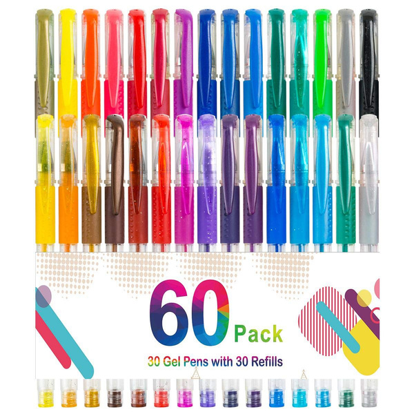 Colored Gel Pen, 30 Colored Gel Pen with 30 Refills - Set of 60