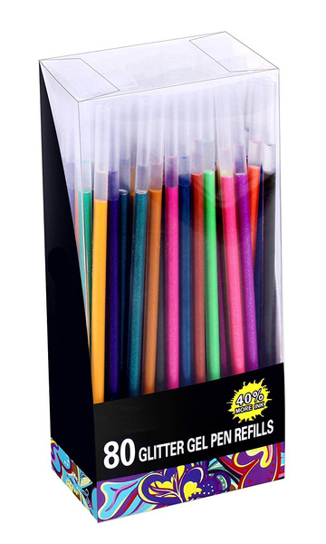 Glitter Gel Pen Refills Set of 80 Glitter and Neon Glitter No Duplicates 40 More Ink than Standard Refills