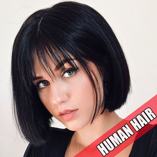 100 Human Hair Wig Brazilian Real Hair Shoulder Length Bob Wig Natural Black Dark Brown Echthaar Perucke Brasilianisches Echthaar Schulterlange Bob Perucke Wish