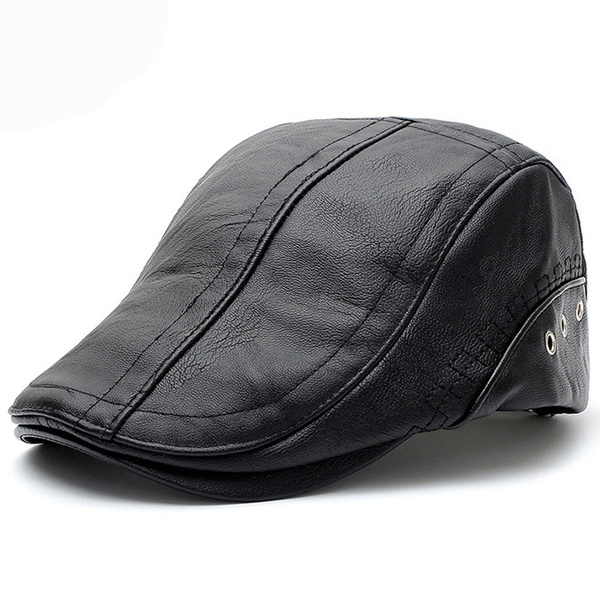 Flat Cap Cabby Hat Leather Vintage 