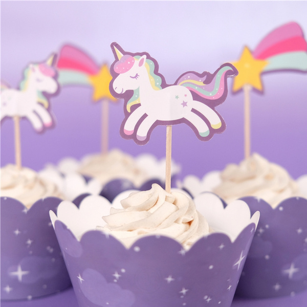 24pcs Unicorn Cake Topper Birthday Rainbow Wrappers Cupcake Toppers Party Supplies Baby Shower 24pcs Unicorn Cake Topper Birthday Rainbow Wrappers Cupcake Toppers Party Supplies Baby Shower