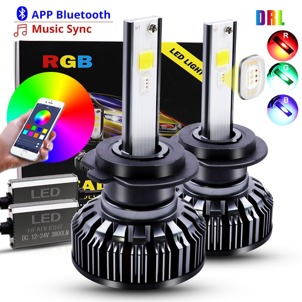 F-B5 Series H13 9008 LED Daytime Running Lights 15000 Lumens 60W Multi-color Mobile APP Bluetooth Control Auxbeam H13 RGB LED Bulb CSP Chips Pack of 2 