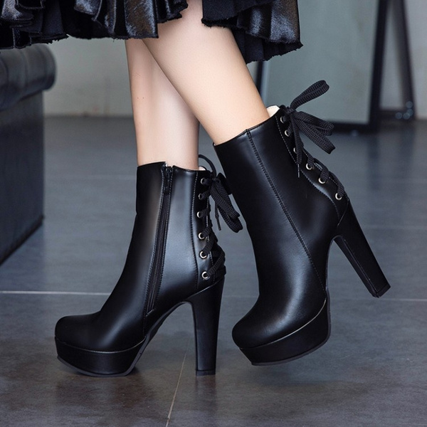 Women sexy lace up 2025 low heel warm boots