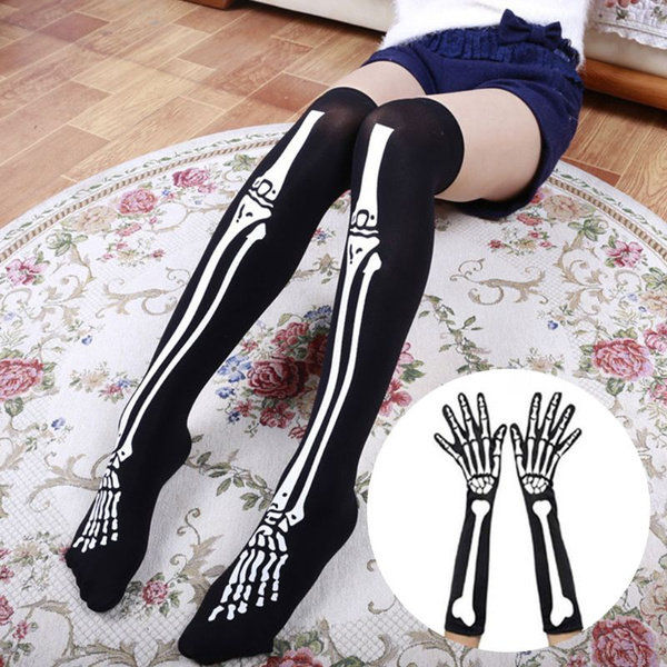 skeleton thigh high socks