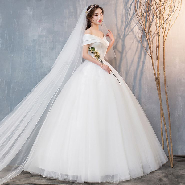 SHENYI-Dresses Long Slim Simple Korean Wedding Dress Banquet Dress Adult  Dress White Beauty Romantic (Size : US6): Buy Online at Best Price in UAE -  Amazon.ae