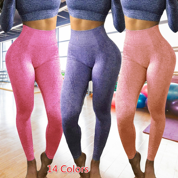 Women Yoga Pants Color Gym Mesh Workout Running Leggings Tights