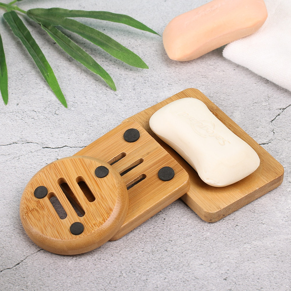 Home Outdoor Wash Shower Bathroom Container Bamboo Box Soap Tray Soap Dish Box