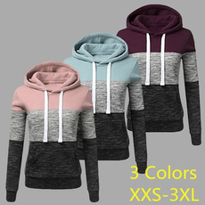 Autumn and Winter Womens Long Sleeve Fleece Pullover Hoodie Sweatshirts Color Stitching Striped Hoodies Tops