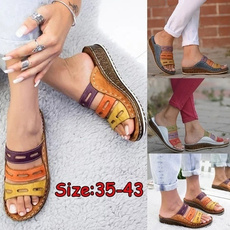New Fashion Women Summer Slippers Low Heels Sandals Open Toe Outdoor Slippers Slides Gladiator Wedge Slippers