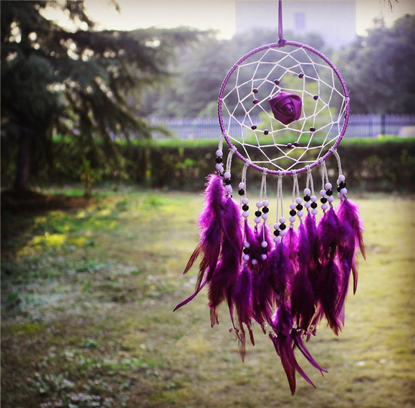 Craft Big Purple Handmade Dreamcatcher Wolf Wind Chimes Indian