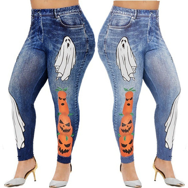 Women Ghost Pumpkin Print Jeggings Plus 