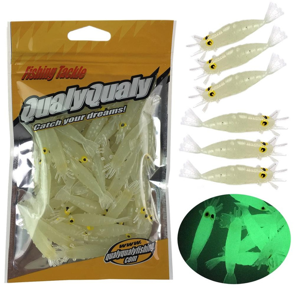 1.7in Fishing Bait Soft Lures 0.4g Artificial Bait Luminous Glow Shrimp  Grub Worms Lure Saltwater Freshwater Fishing Lures for Bass Walleye Trout