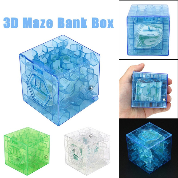 3D Money Maze Bank Cube Puzzle Saving Coin Collection Case Box Brain Game Kids 