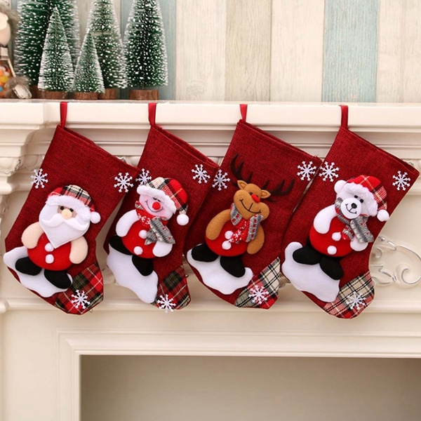 1*Santa Snowman Christmas Candy Stocking Gift Bag Large Xmas Decor Hanging Socks 