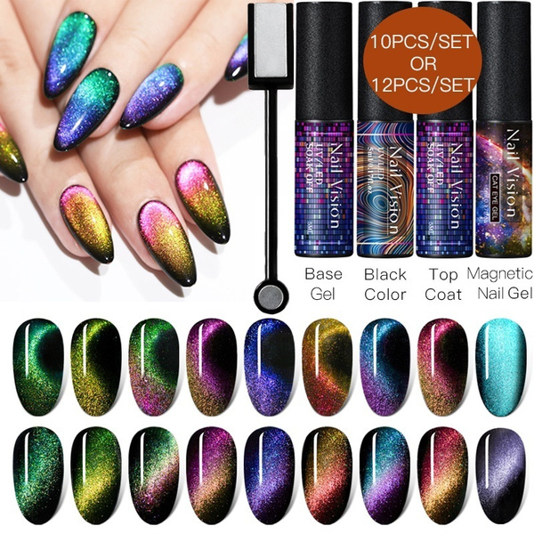 Nail Vision 10pcs 12pcs Set Chameleon Magnetic Cat Eye Gel Nail Polish Kit Long Lasting Wide Cat Eye Nail Art Gel Soak Off Uv Led Gel Varnish Set Wish