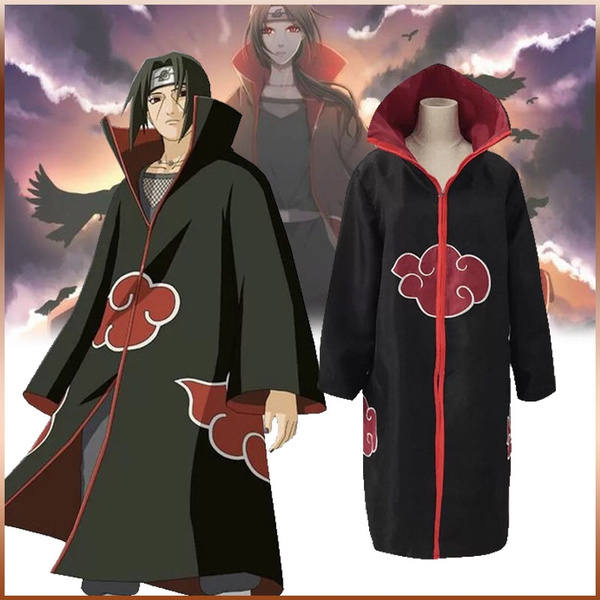 NEW Anime Naruto Cosplay Costume Akatsuki Cloak Naruto Uchiha