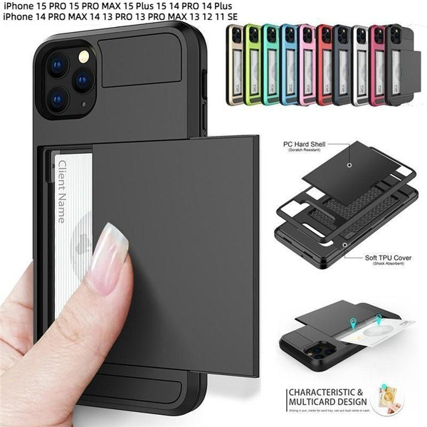 Case For iPhone 15 14 13 12 Pro Max 11 XR X 8 Credit Card Holder TPU Phone  Cover