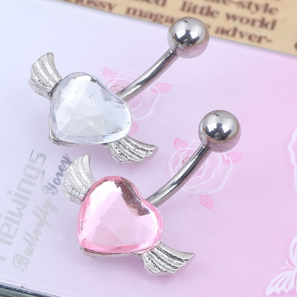 Love Heart Crystal Angel Wing Sexy Women Navel Piercing Belly Button Body  Jewelry Crystal Zircon Rhinestones Navel Ring Gifts