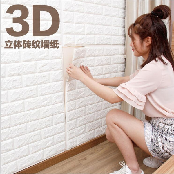 Pe foam 3d wallpaper diy wall on sale stickers wall decor embossed brick stone