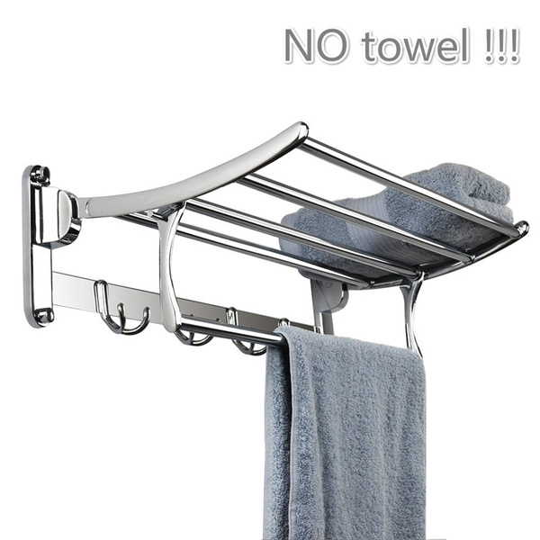 owhelmlqff Convenient and Durable Stainless Steel Wall Mounted Hotel Bathroom Towel Rack Rail Holder Storage Shelf