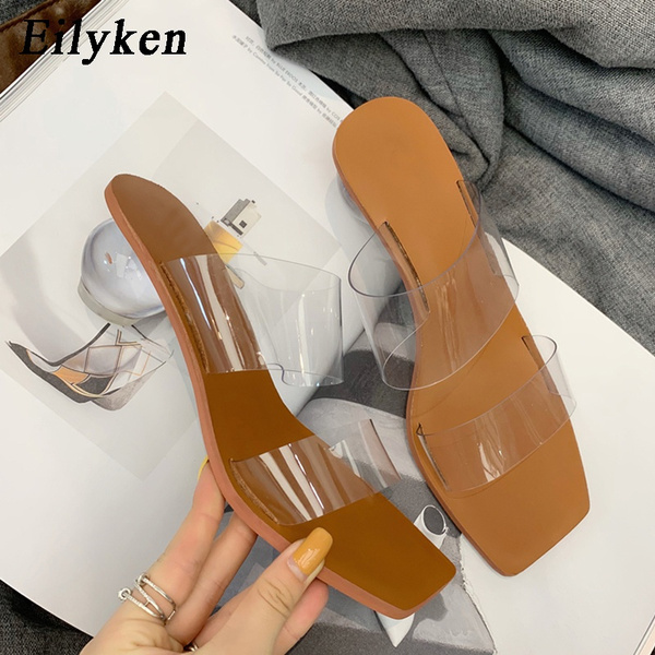 Women's Slippers Shoes Crystal Transparent Med Ball Heels Holiday Summer Fashion