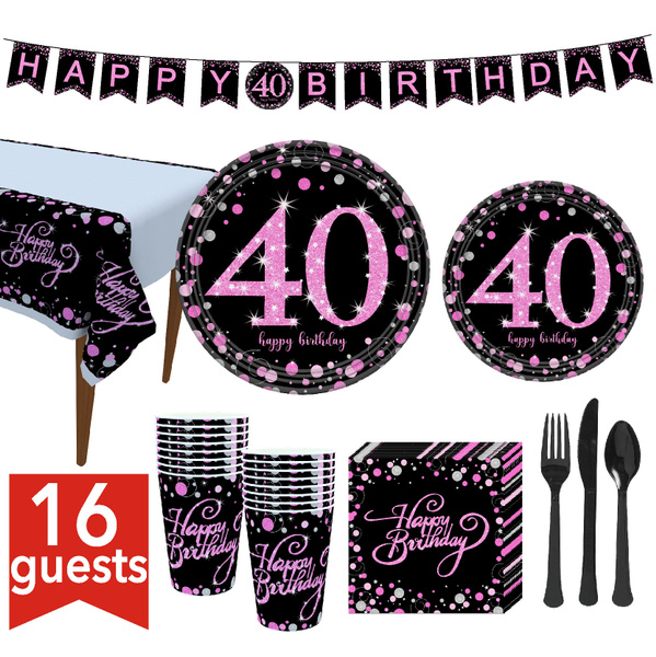 40th Birthday Party Supplies Set Serves 16 Guests(114 Pieces) for Women ...