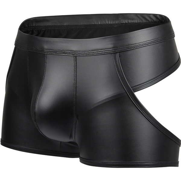 Men's PU Leather Jockstrap Underwear Sexy Open Butts Gay Pouch Boxer ...