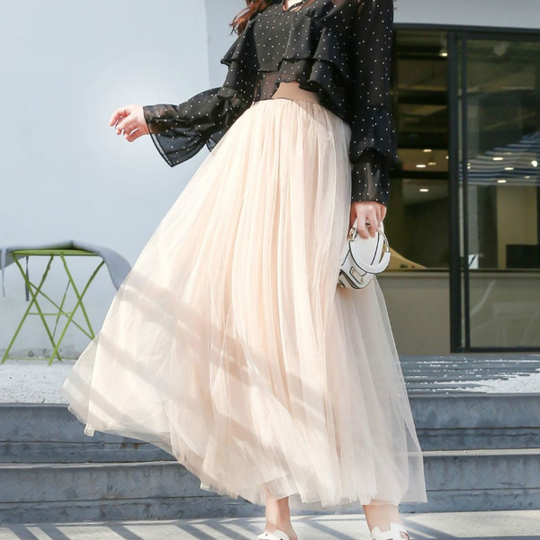 2019 Autumn Winter Vintage Skirts Womens Elastic High Waist Tulle