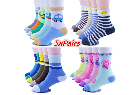 5 pairs Details about   Children socks autumn and winter embroidered striped cotton socks 