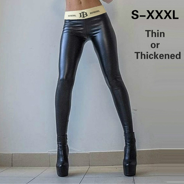 Sexy High Waist PU Leather Stretch Pencil Pants Women Shiny Latex