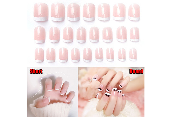 24Pcs Fashion Ladies Girls Fake Nails Short DIY Nails Patch Sticker Strips  Artificial Durable Nail Art for Wedding Party Shopping Travelling | Wish