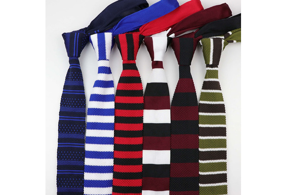Men's Red Beige Stripe Tie Knit Knitted Necktie Slim Narrow Skinny Woven ZZLD059 