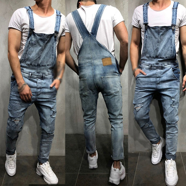 1Pc Men Fashion Ripped Jeans Jumpsuits 