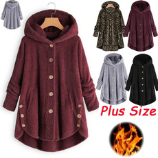 Fleece, Plus Size, hooded, Long Coat