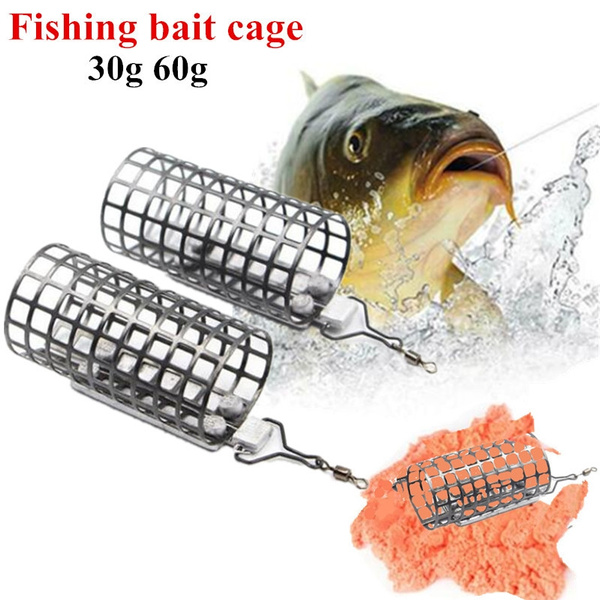 Vbest life 10PCS Fishing Bait Cage Stainless Steel Spring Fishing Feeder  Bait Thrower with Pendant Bead, Size S/M/L/XL Available(M 18g)