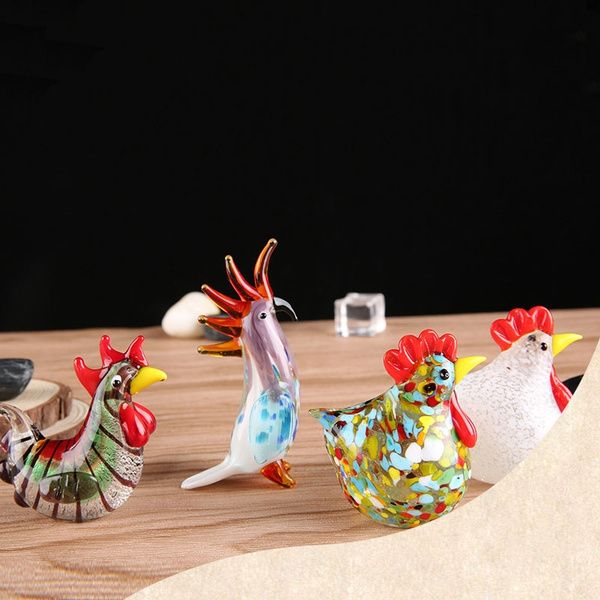 50x35x55mm White JingShiY Colorful Crystal Glass Rooster Turkey Animal Figurines Cock Chicken Miniature Hand Blown Modern Miniatures Home Decor Xmas Gift
