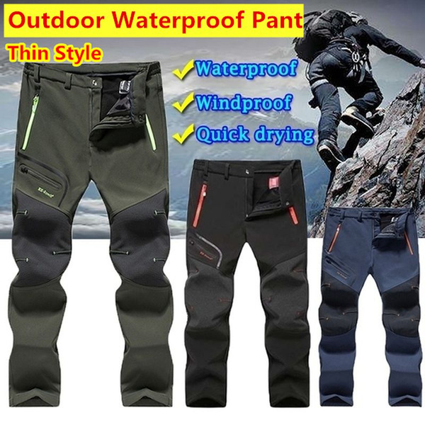 Men's Waterproof Soft Shell Pants Outdoor Hiking Fishing Fleece Pants Trousers 
