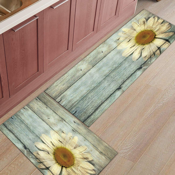 2 Piece Non Slip Kitchen Rug Floor Mat Kitchen Carpet Bathroom Area Rugs Doormat Runner Rug Set Sunflower Painted On Rustic Old Wood Barn Wish